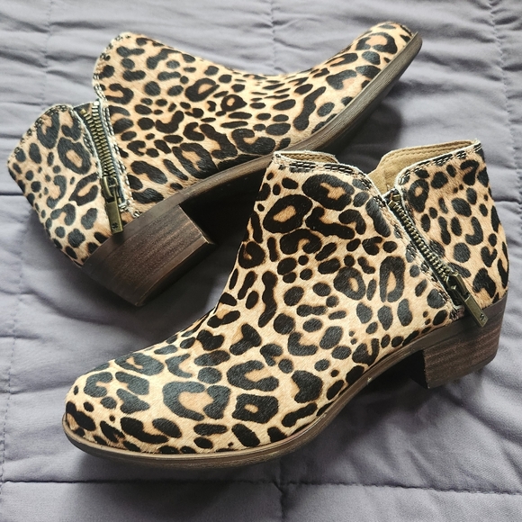Calf Hair Lucky Brand Basel 2 Leopard Print Fur Ankle Boot 7.5 / 38 - Picture 1 of 7